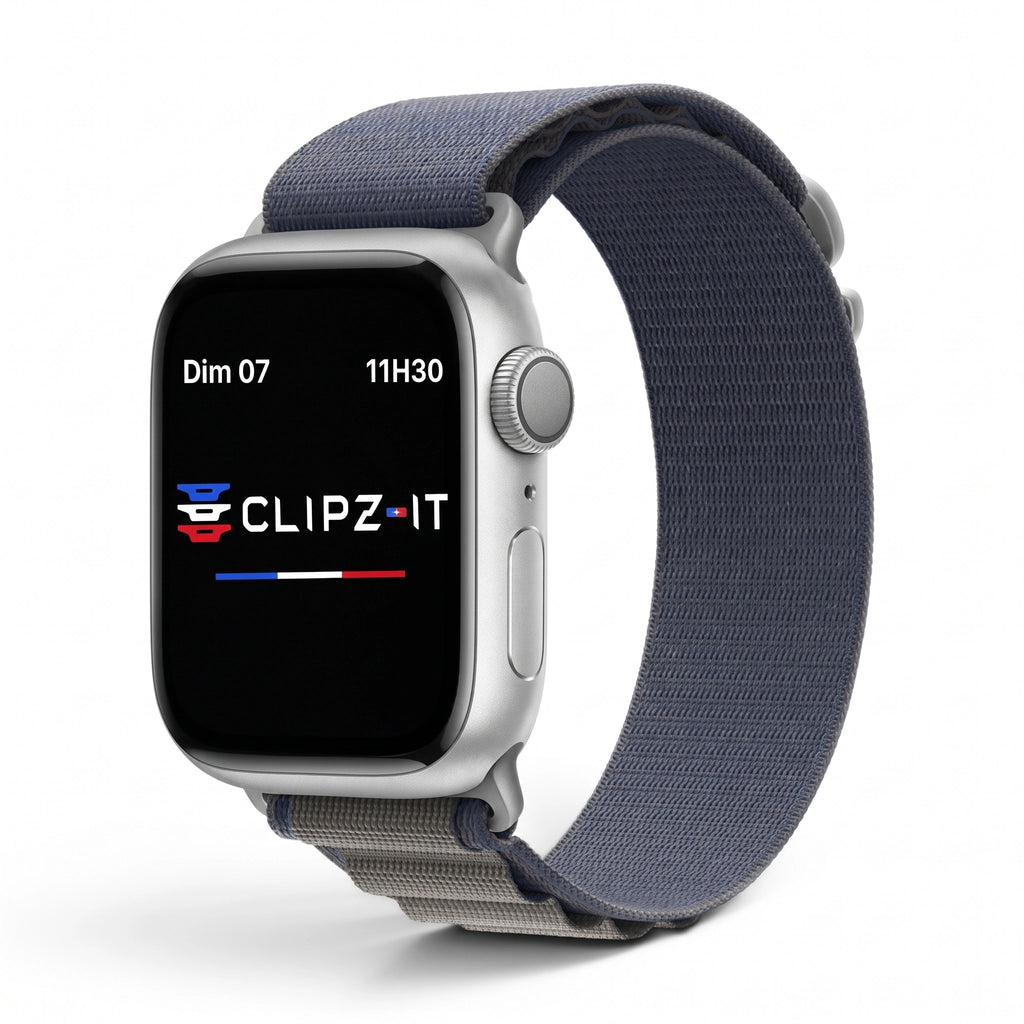 Bracelet Massif nylon sportif bleu, vue de face 2 - Apple Watch | Clipz-it