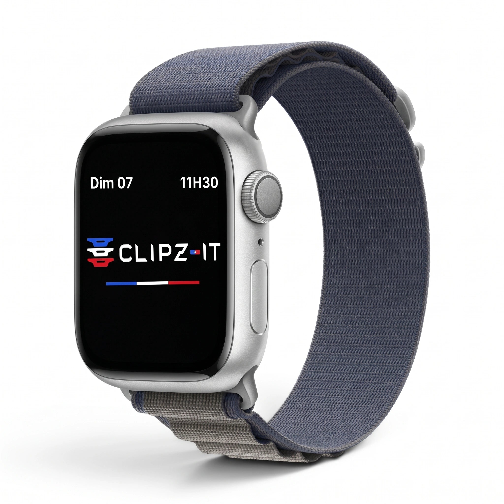 Bracelet Massif nylon sportif bleu, vue de face 2 - Apple Watch | Clipz-it