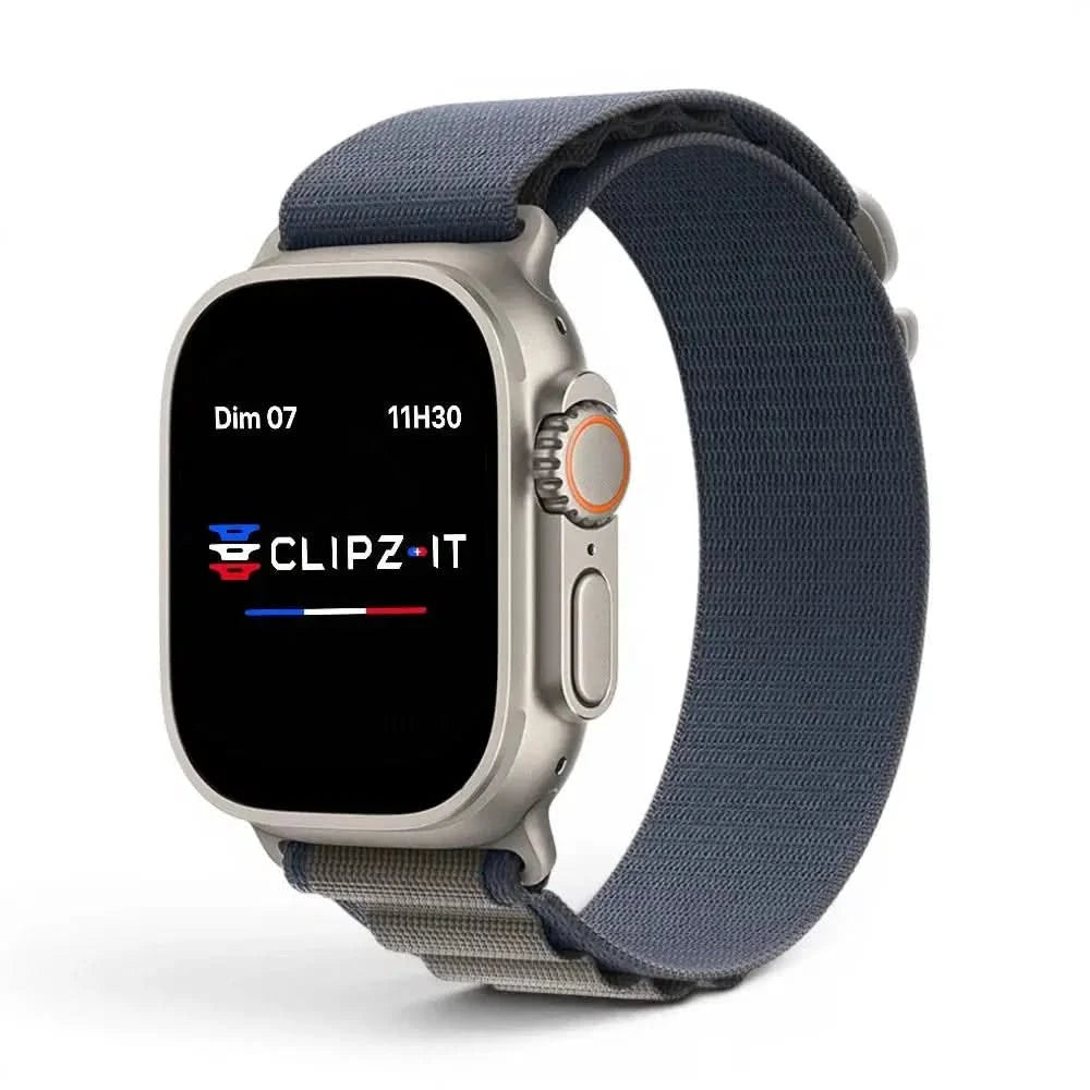Bracelet Massif nylon sportif bleu, vue de face 3 - Apple Watch | Clipz-it