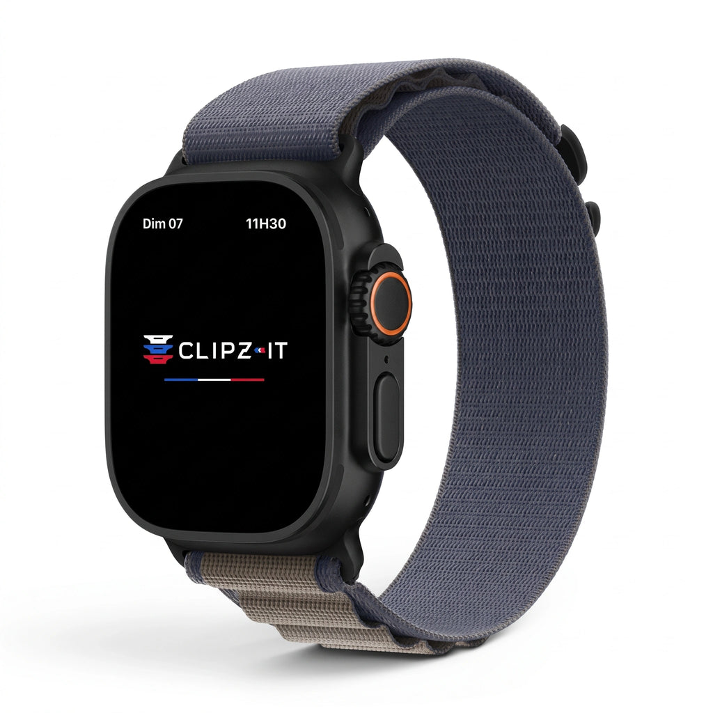 Bracelet Massif nylon sportif bleu, vue de face - Apple Watch | Clipz-it
