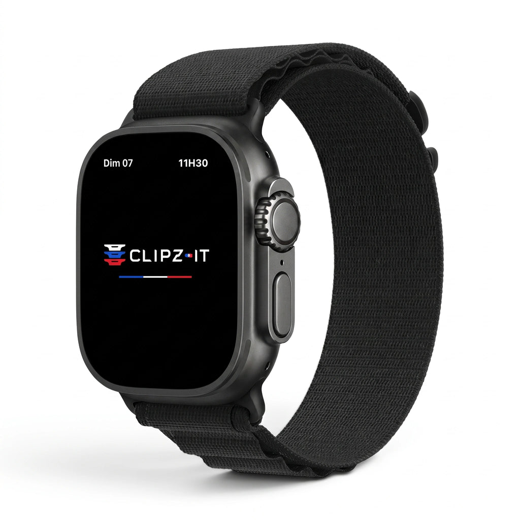 Bracelet Massif nylon sportif graphite, vue de face - Apple Watch | Clipz-it