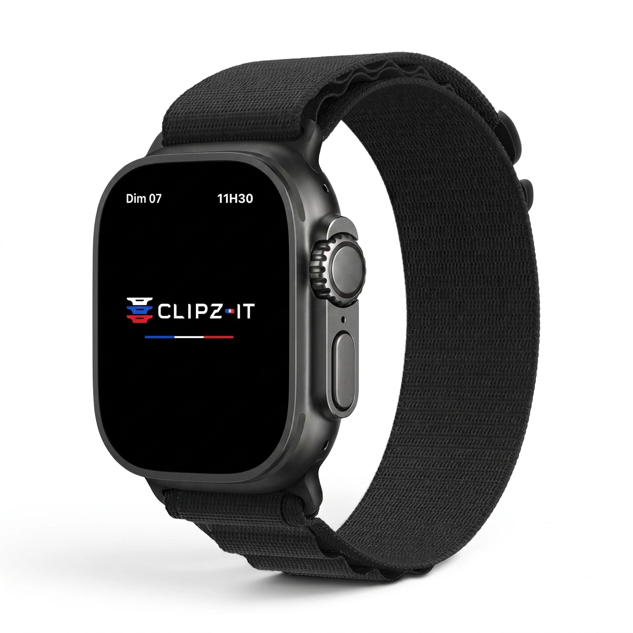 Bracelet Massif nylon sportif graphite, vue de face - Apple Watch | Clipz-it