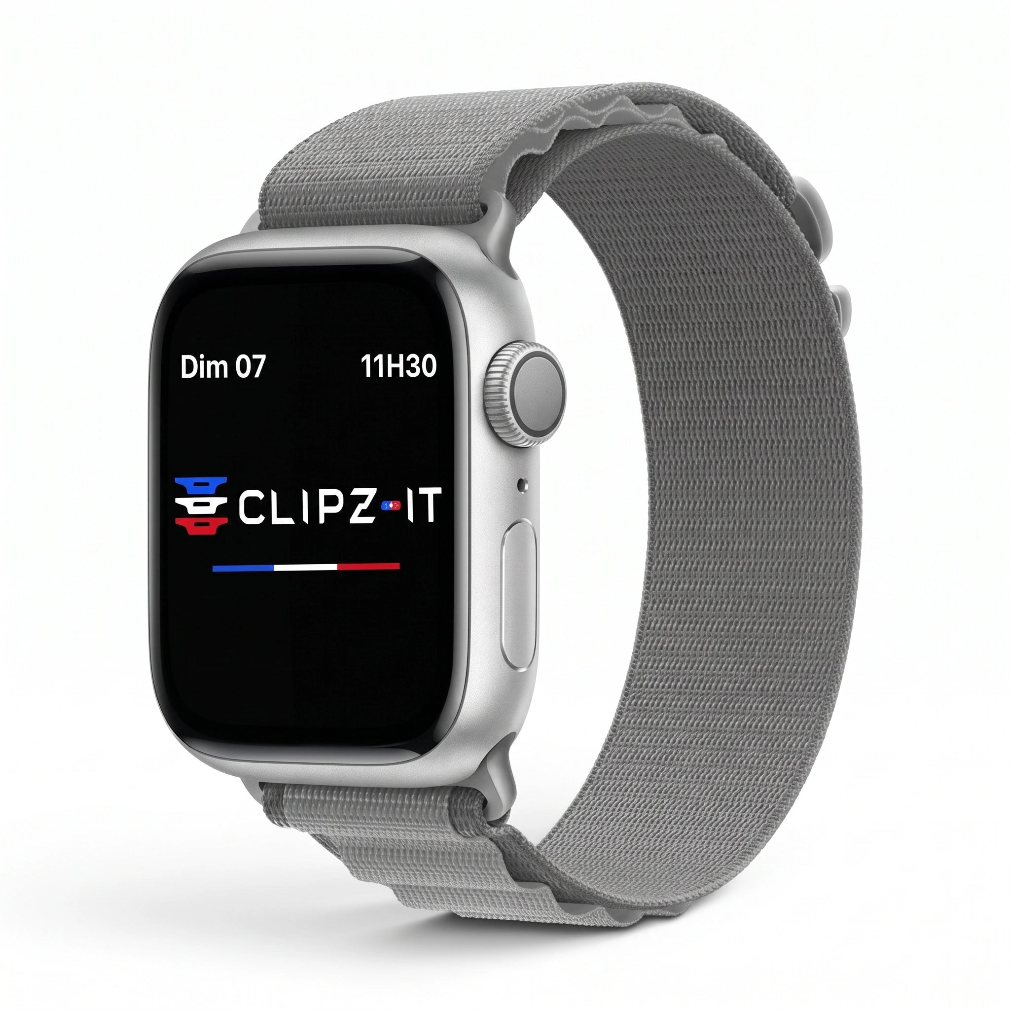 Bracelet Massif nylon sportif gris, vue de face 2 - Apple Watch | Clipz-it