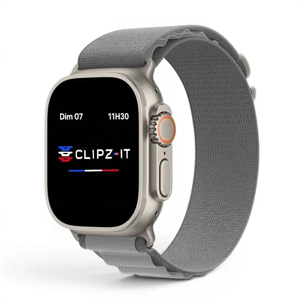 Bracelet Massif nylon sportif gris, vue de face 3 - Apple Watch | Clipz-it