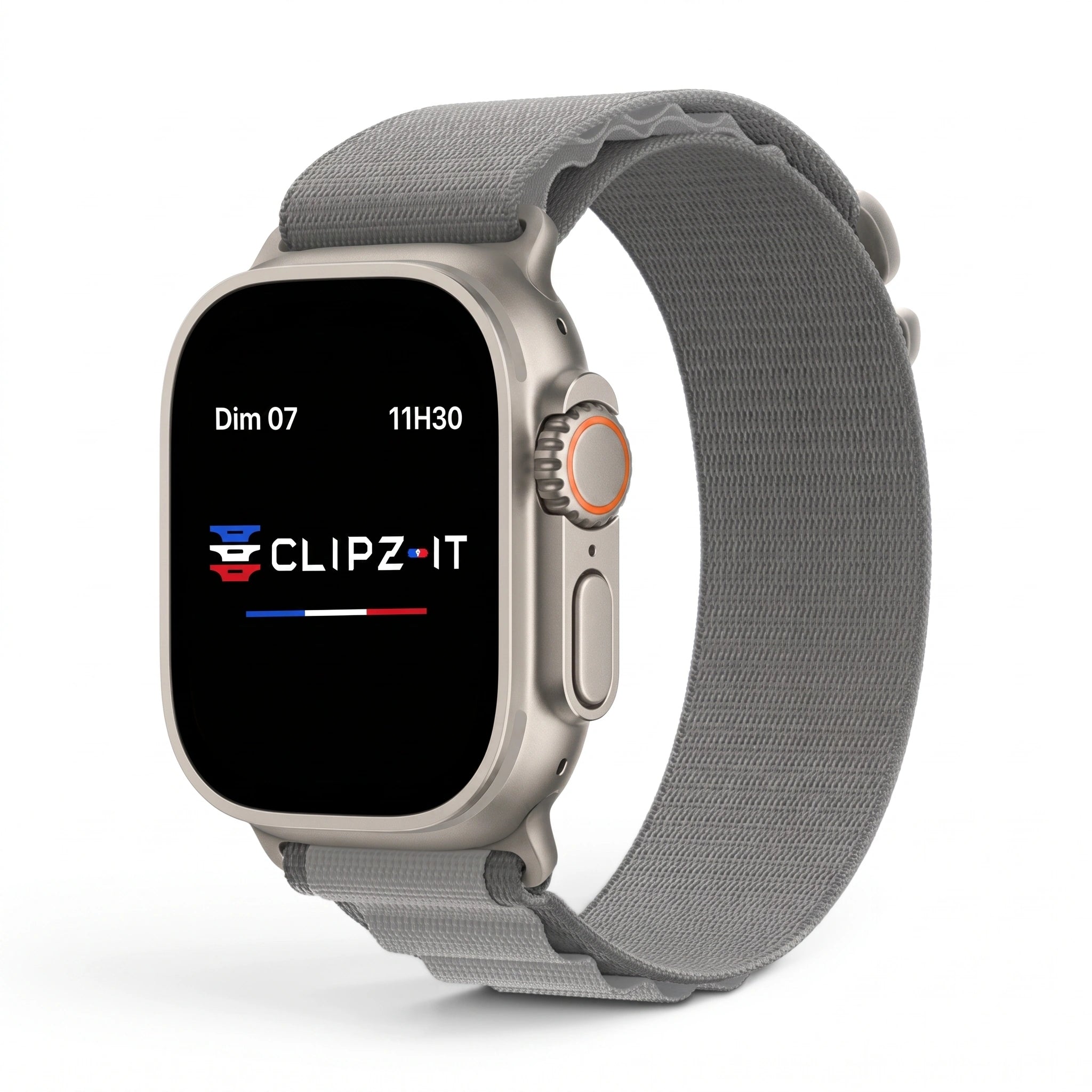 Bracelet Massif nylon sportif gris, vue de face 3 - Apple Watch | Clipz-it