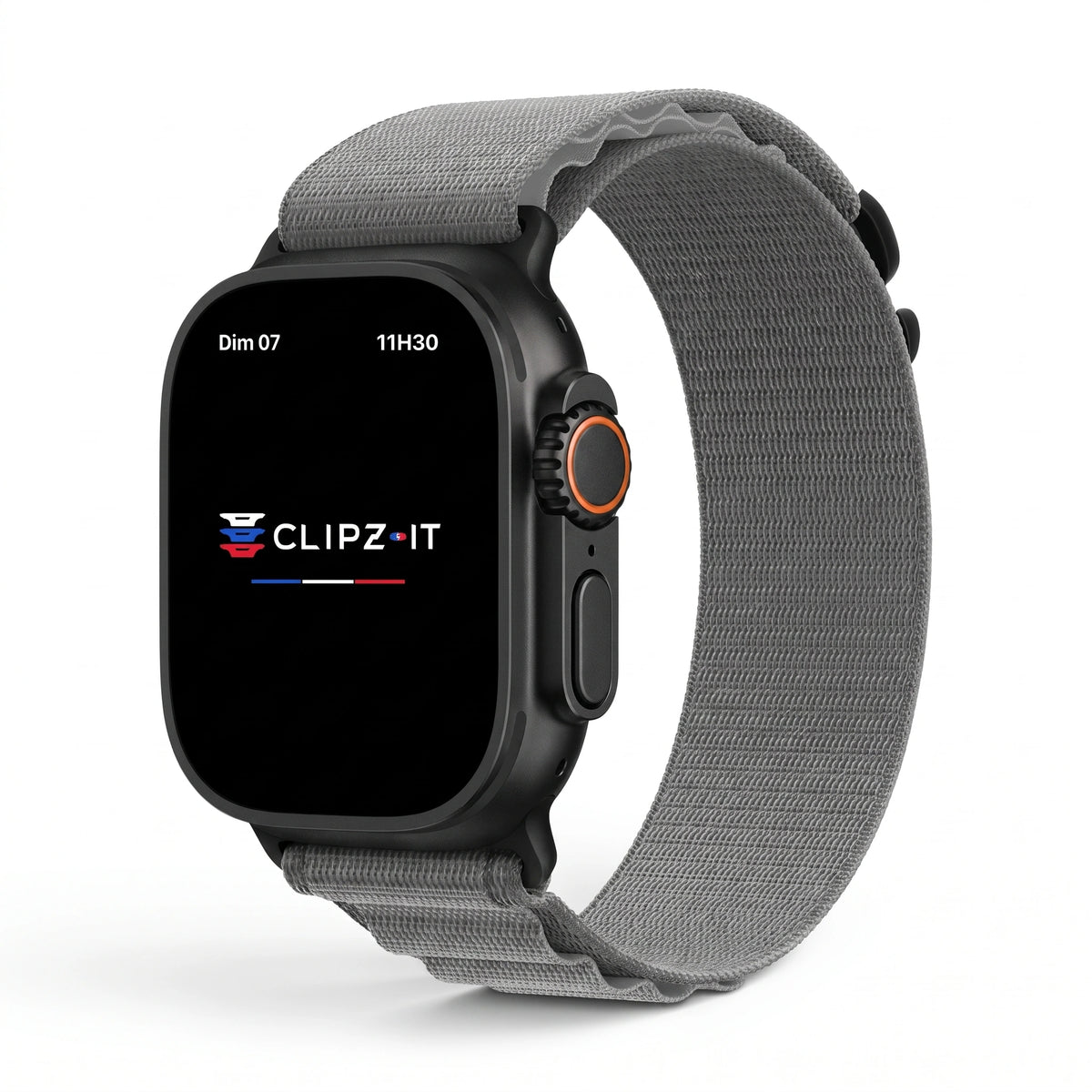 Bracelet Massif nylon sportif gris, vue de face - Apple Watch | Clipz-it