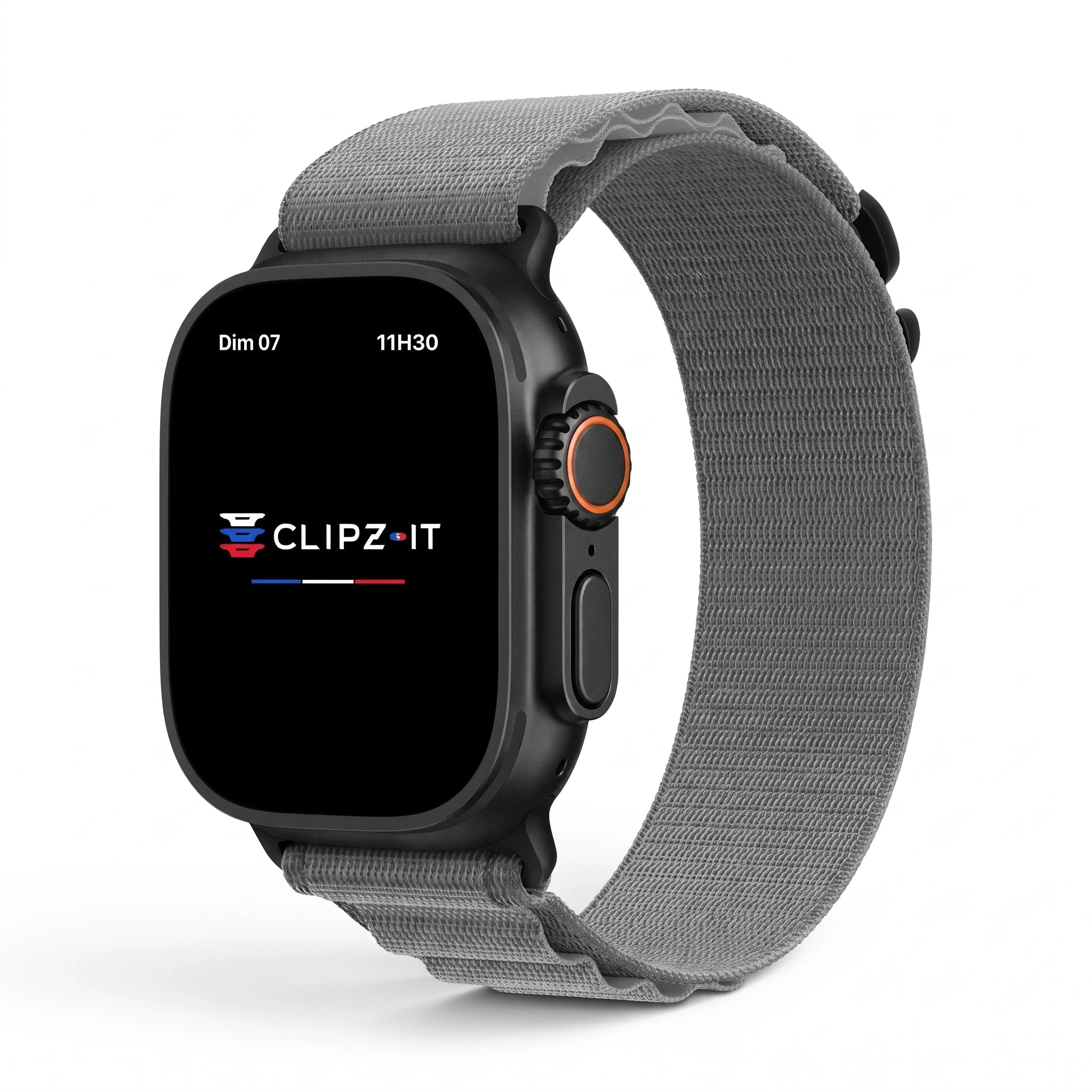 Bracelet Massif nylon sportif gris, vue de face - Apple Watch | Clipz-it