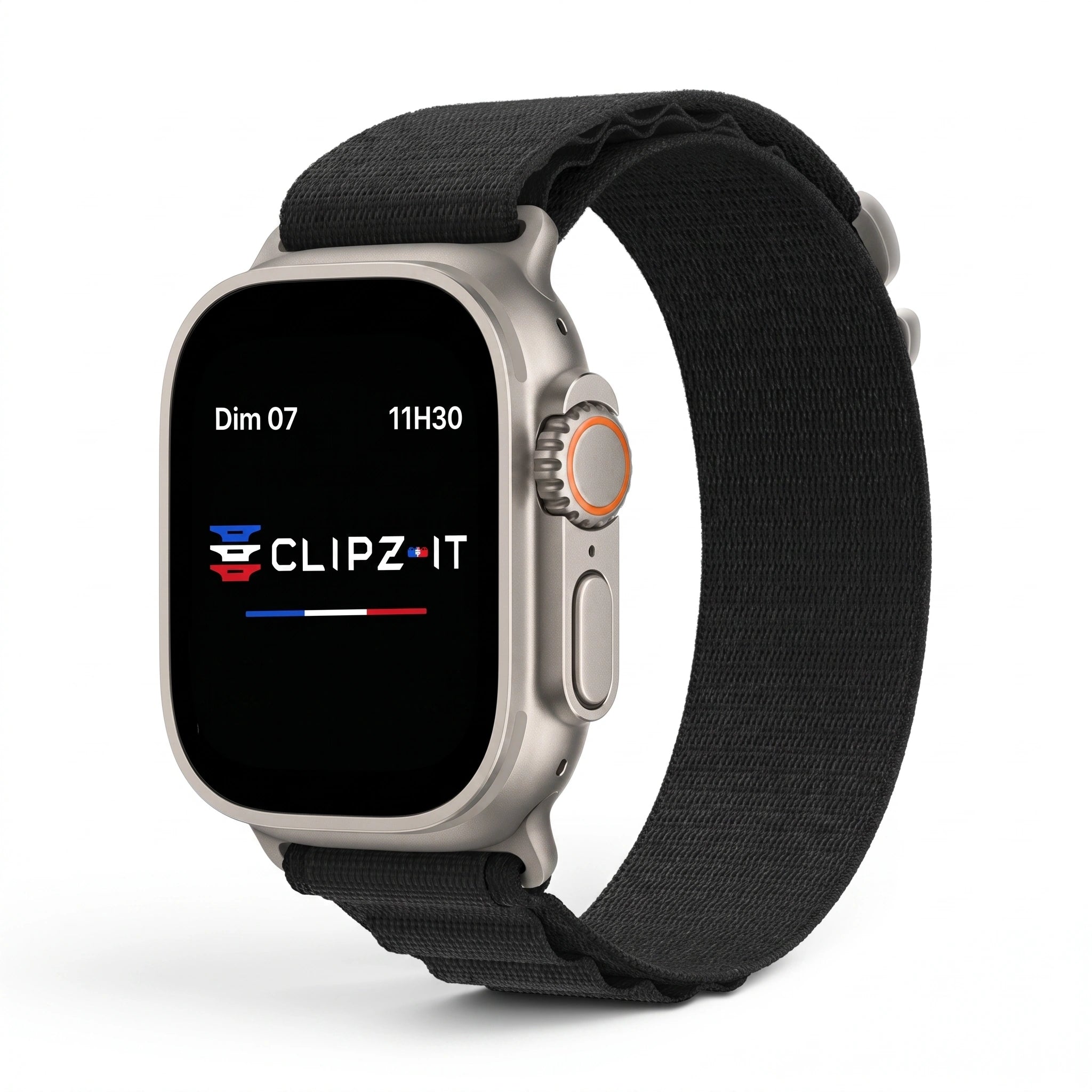 Bracelet Massif nylon sportif noir, vue de face 2 - Apple Watch | Clipz-it