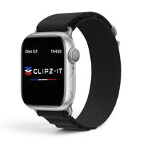 Bracelet Massif nylon sportif noir, vue de face - Apple Watch | Clipz-it