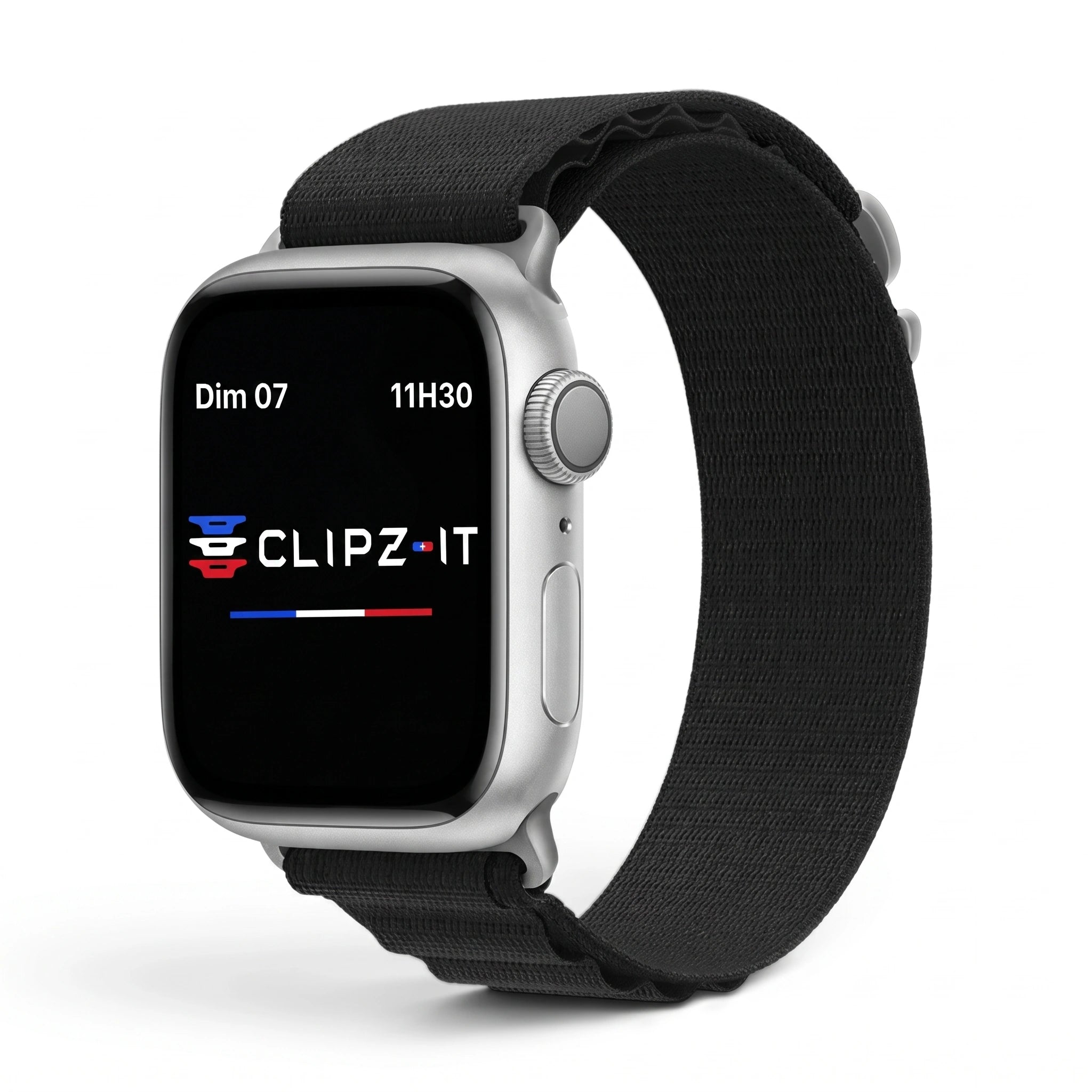 Bracelet Massif nylon sportif noir, vue de face - Apple Watch | Clipz-it