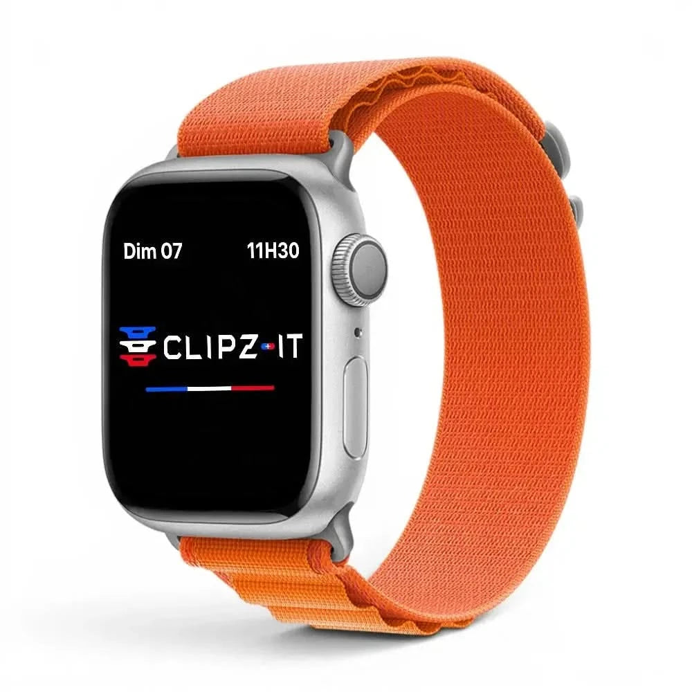 Bracelet Massif nylon sportif orange, vue de face 2 - Apple Watch | Clipz-it