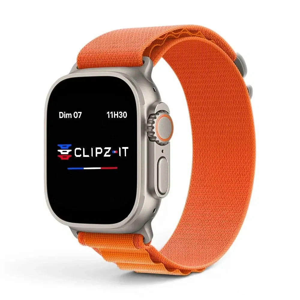 Bracelet Massif nylon sportif orange, vue de face 3 - Apple Watch | Clipz-it
