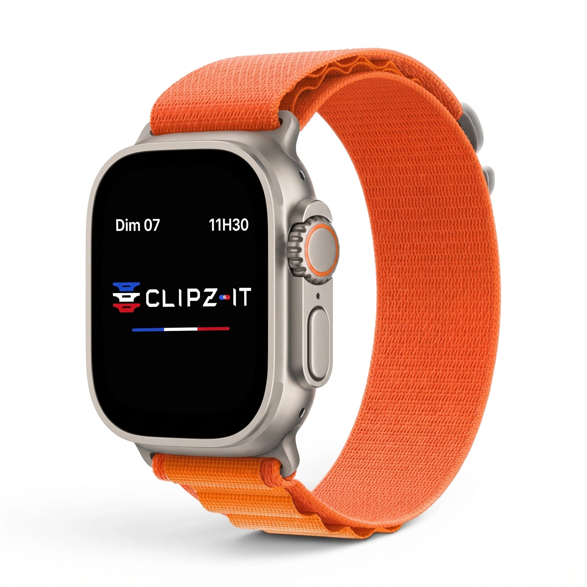 Bracelet Massif nylon sportif orange, vue de face 3 - Apple Watch | Clipz-it