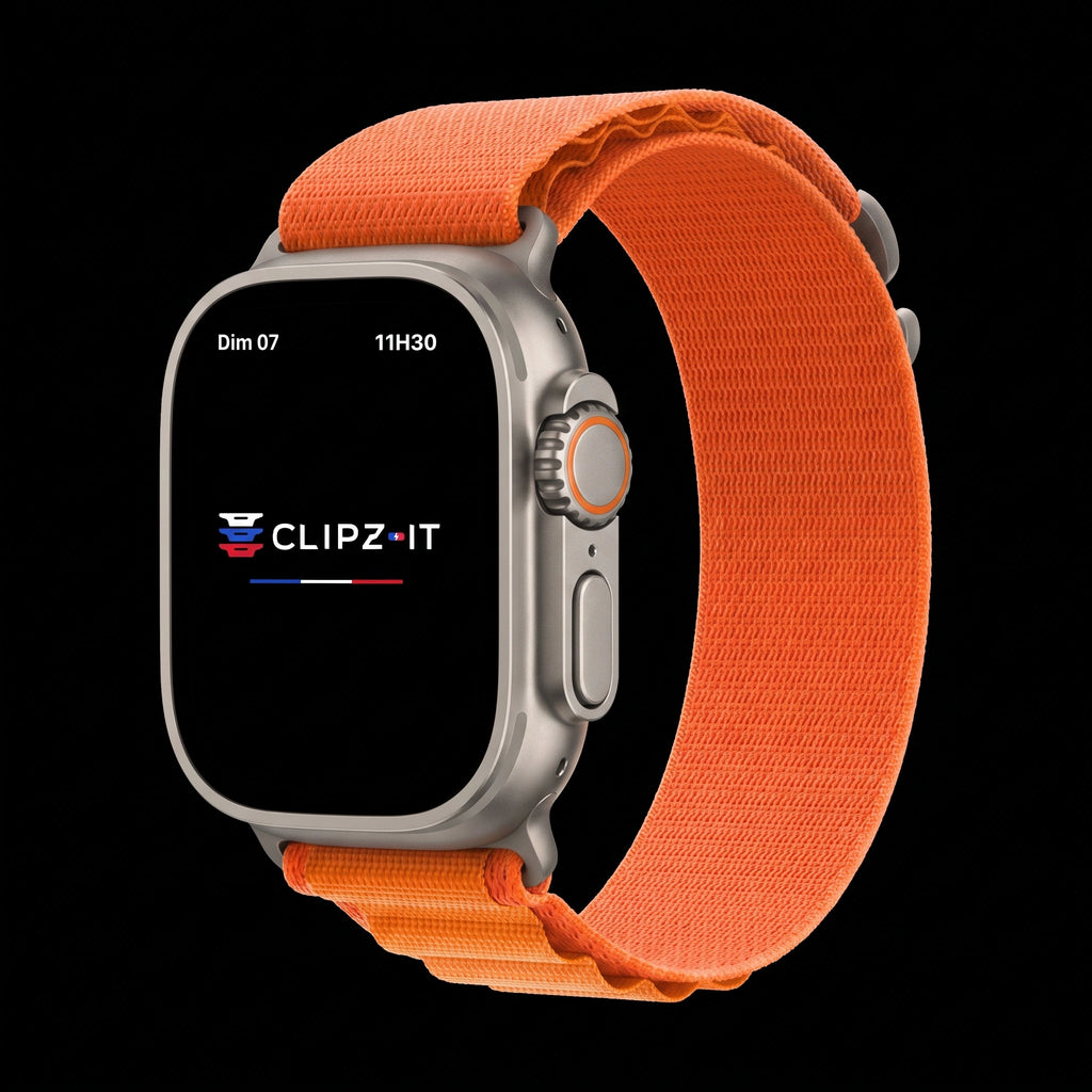 Bracelet Massif nylon sportif orange, vue de face - Apple Watch | Clipz-it