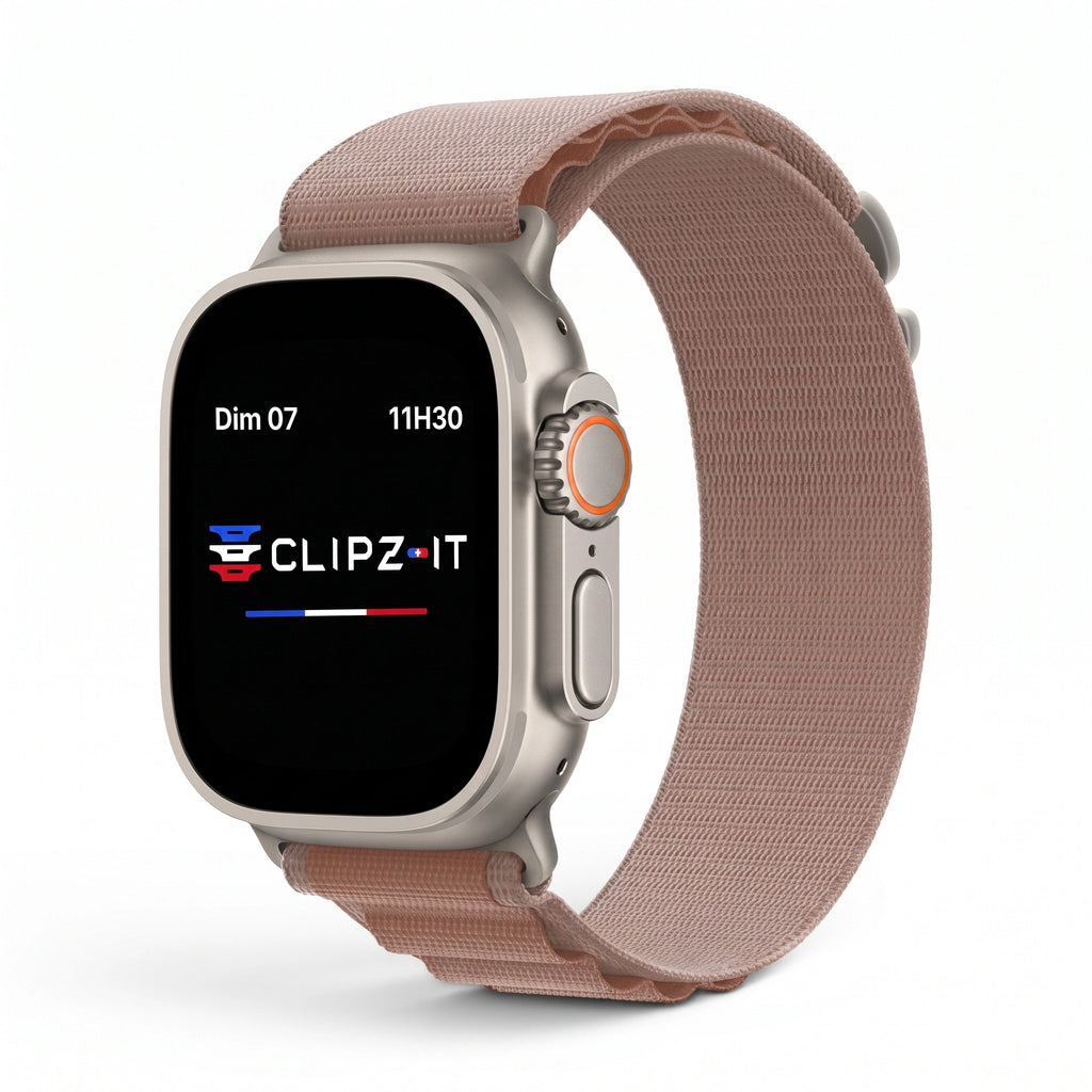 Bracelet Massif nylon sportif rose, vue de face 2 - Apple Watch | Clipz-it