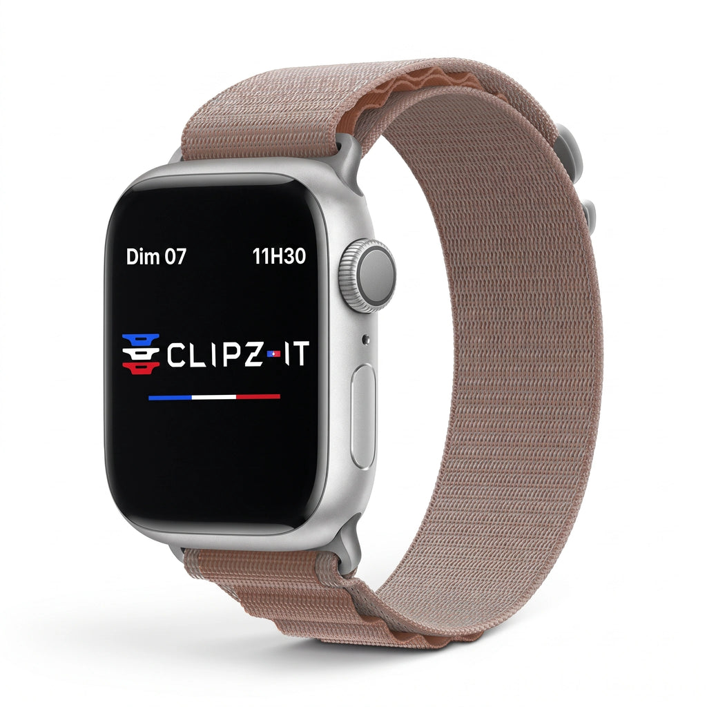 Bracelet Massif nylon sportif rose, vue de face - Apple Watch | Clipz-it