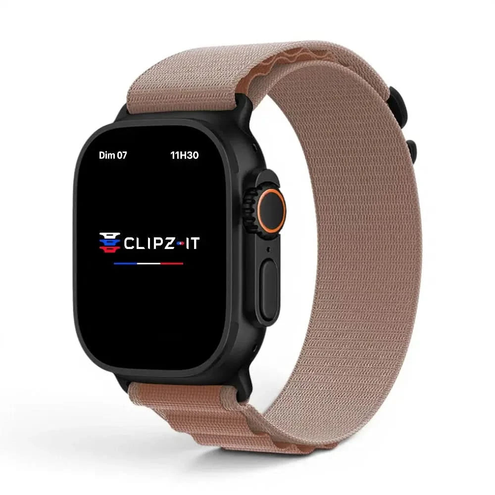 Bracelet Massif nylon sportif rose nude, vue de face - Apple Watch | Clipz-it