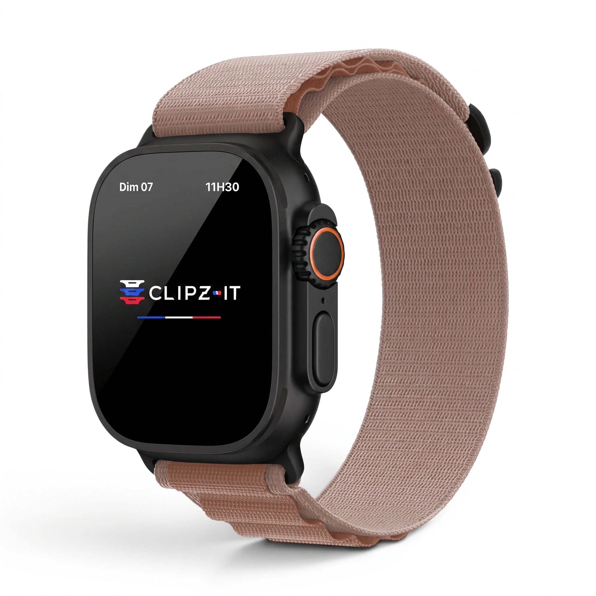Bracelet Massif nylon sportif rose nude, vue de face - Apple Watch | Clipz-it