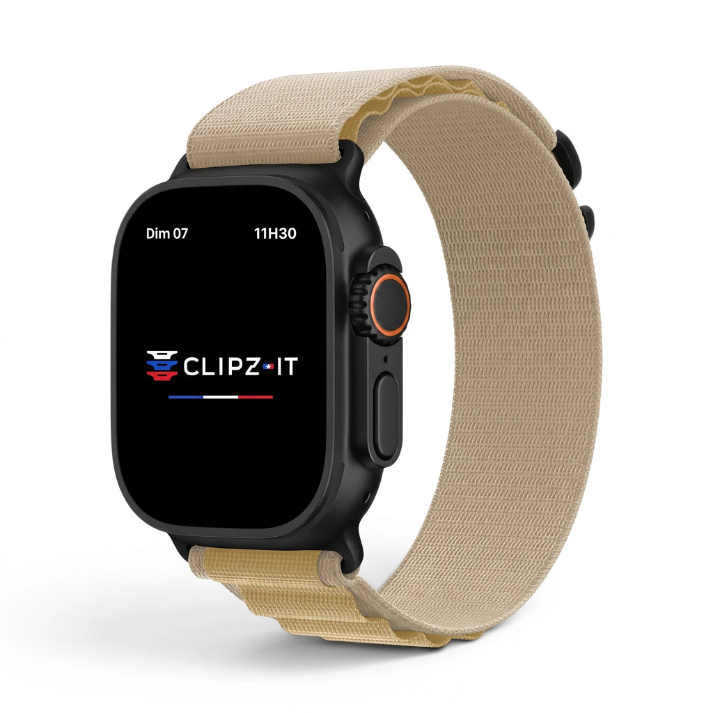 Bracelet Massif nylon sportif sahara, vue de face - Apple Watch | Clipz-it