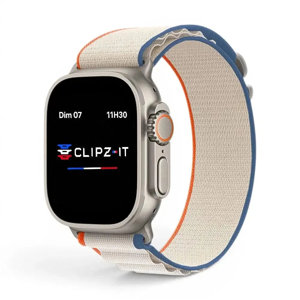 Bracelet Massif nylon sportif titane, vue de face - Apple Watch | Clipz-it