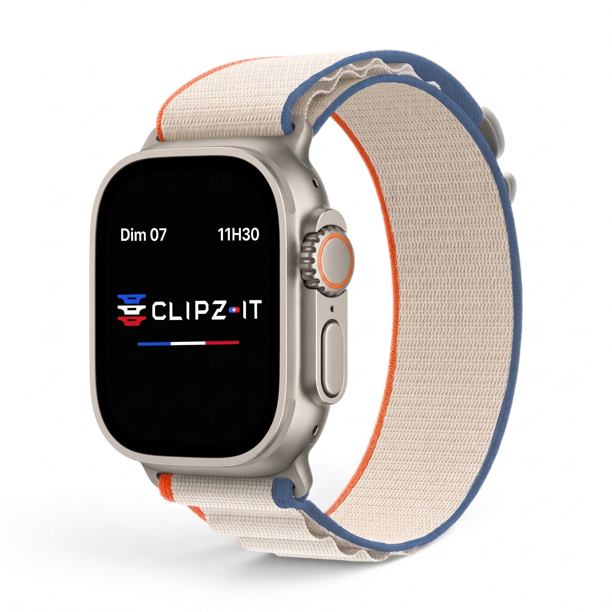 Bracelet Massif nylon sportif titane, vue de face - Apple Watch | Clipz-it