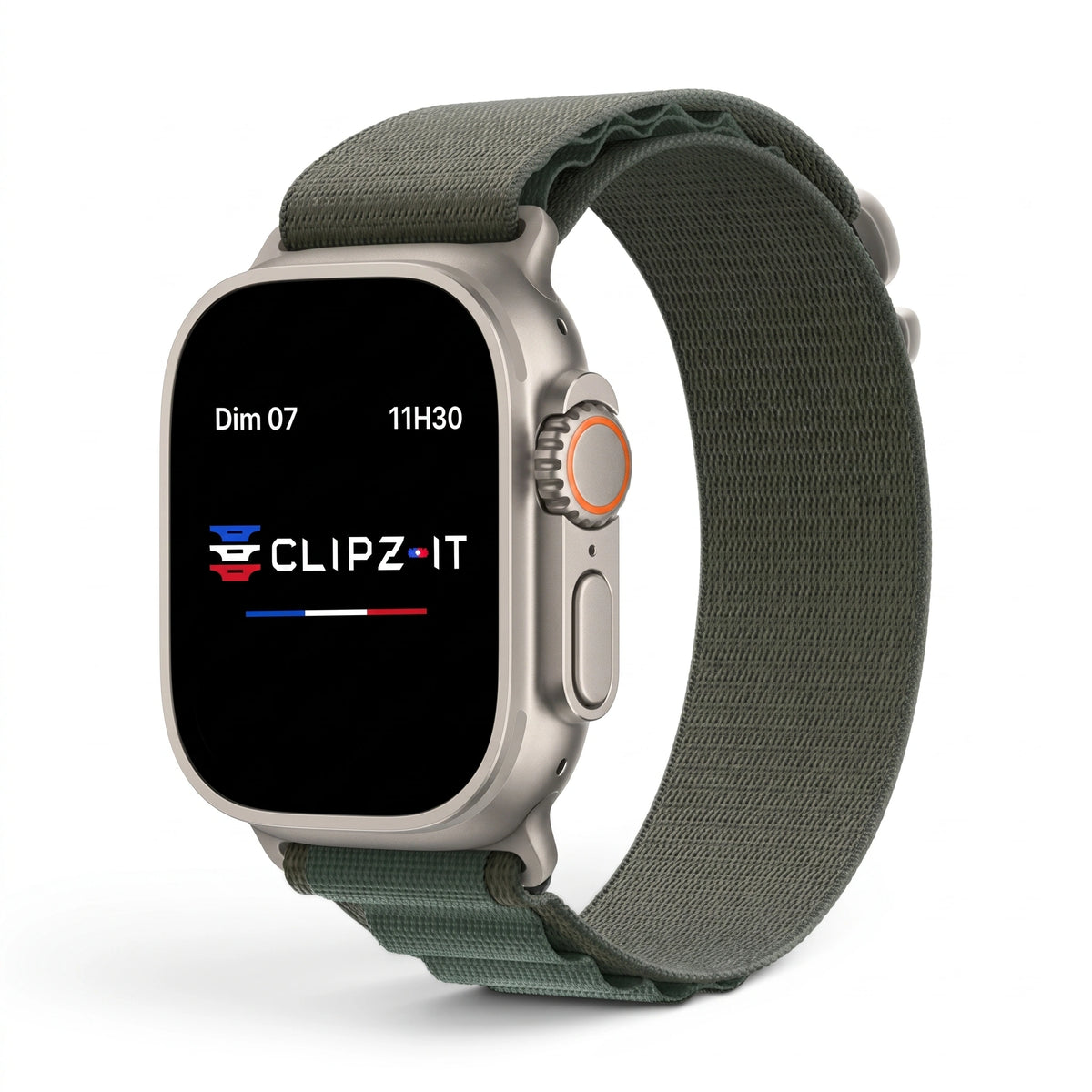 Bracelet Massif nylon sportif vert, vue de face 2 - Apple Watch | Clipz-it