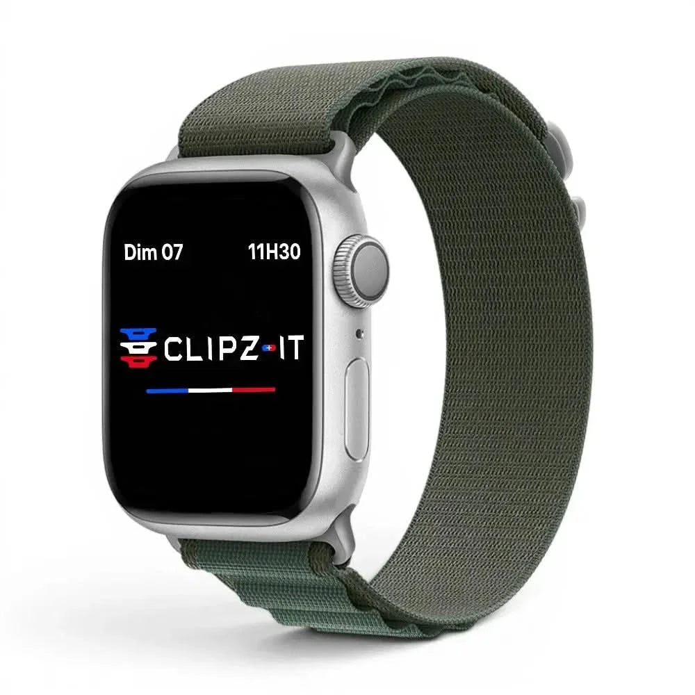 Bracelet Massif nylon sportif vert, vue de face - Apple Watch | Clipz-it