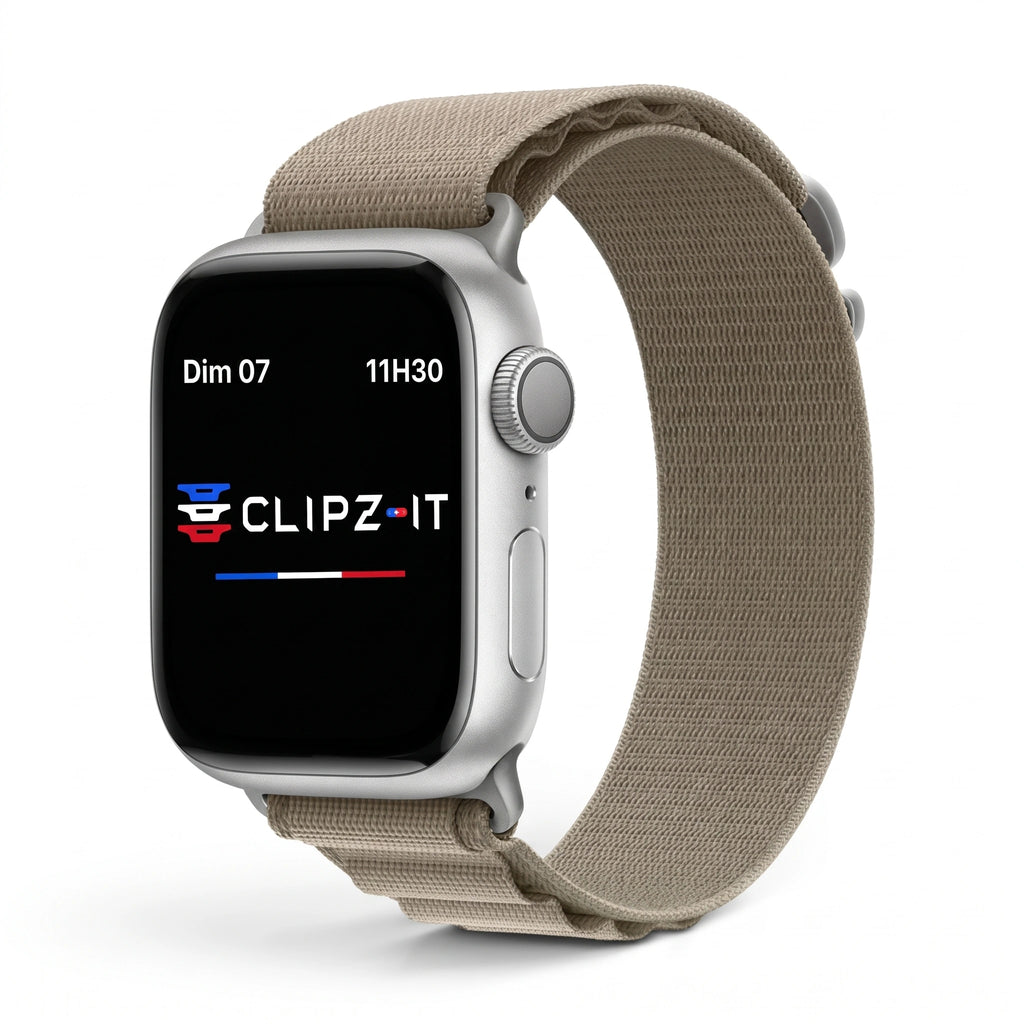 Bracelet Massif nylon sportif vert militaire, vue de face 2 - Apple Watch | Clipz-it