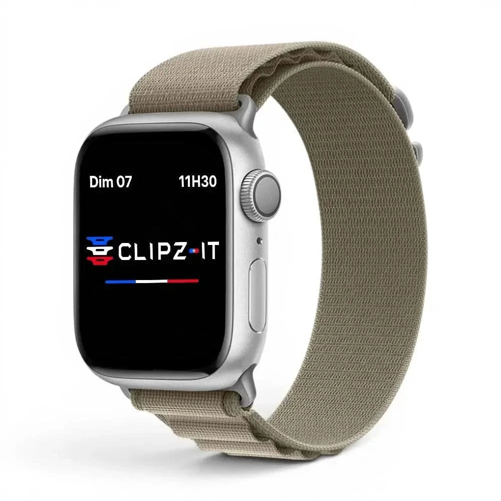 Bracelet Massif nylon sportif vert militaire, vue de face 2 - Apple Watch | Clipz-it