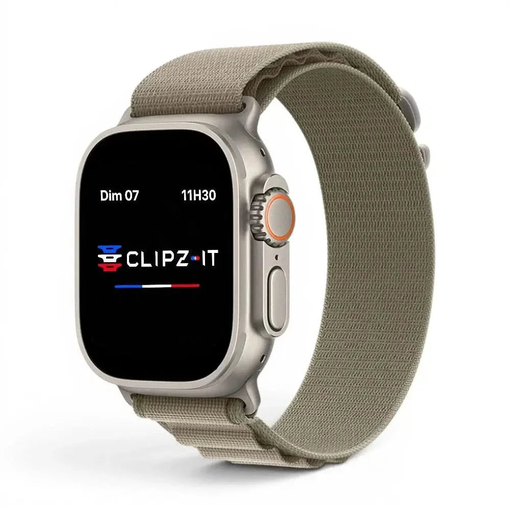 Bracelet Massif nylon sportif vert militaire, vue de face 3 - Apple Watch | Clipz-it
