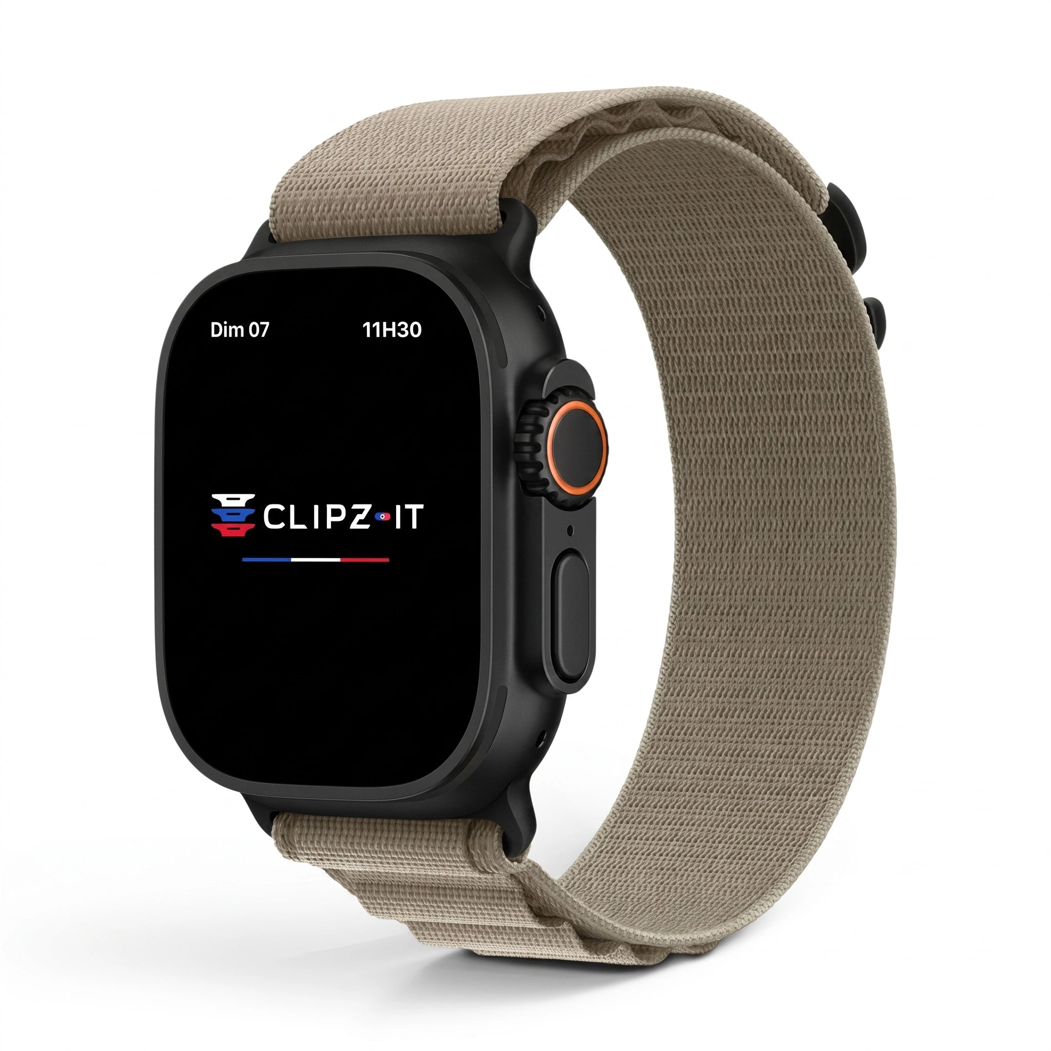 Bracelet Massif nylon sportif vert militaire, vue de face - Apple Watch | Clipz-it