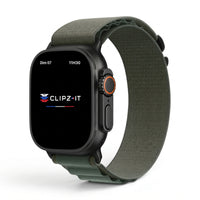 Bracelet Massif nylon sportif vert sapin, vue de face - Apple Watch | Clipz-it