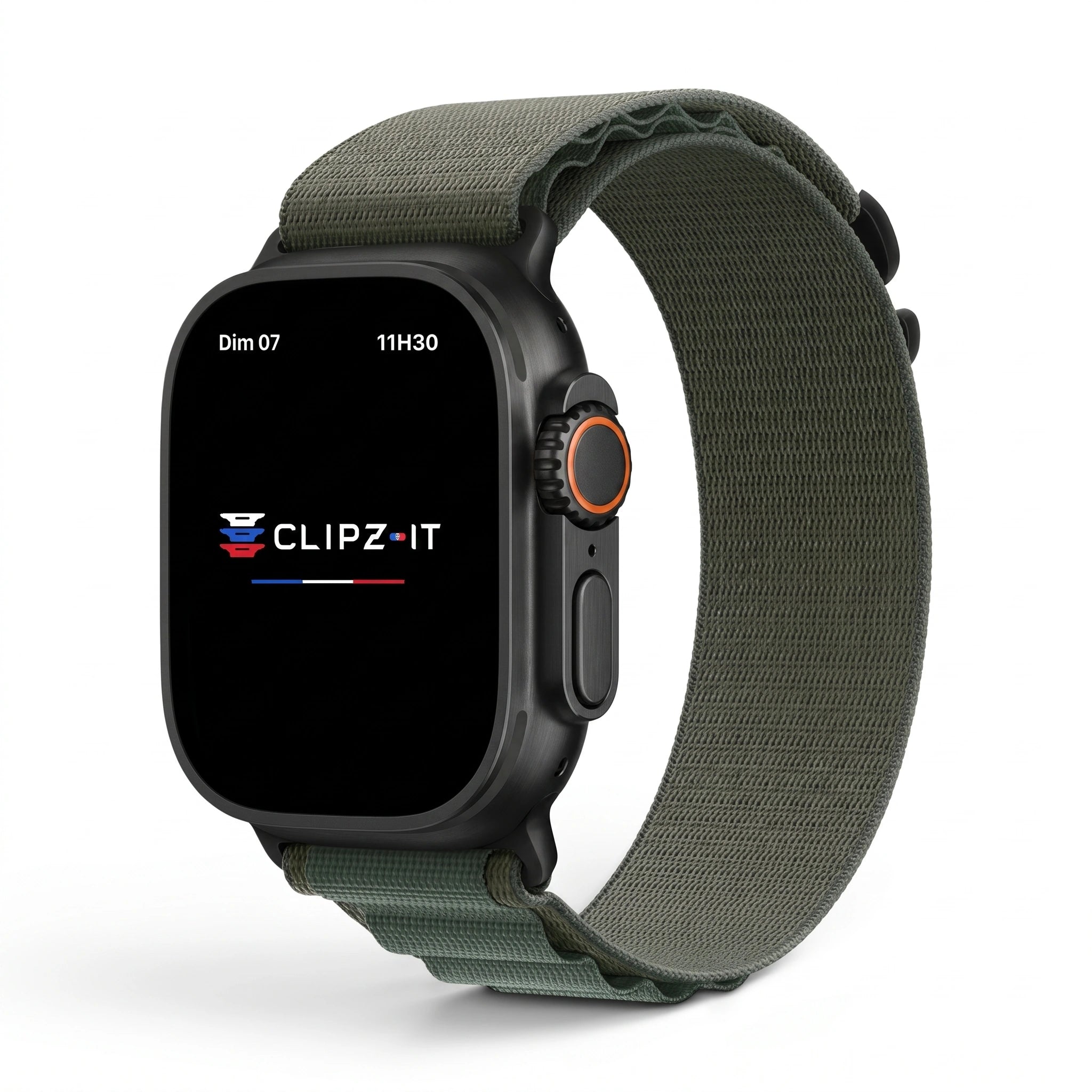Bracelet Massif nylon sportif vert sapin, vue de face - Apple Watch | Clipz-it