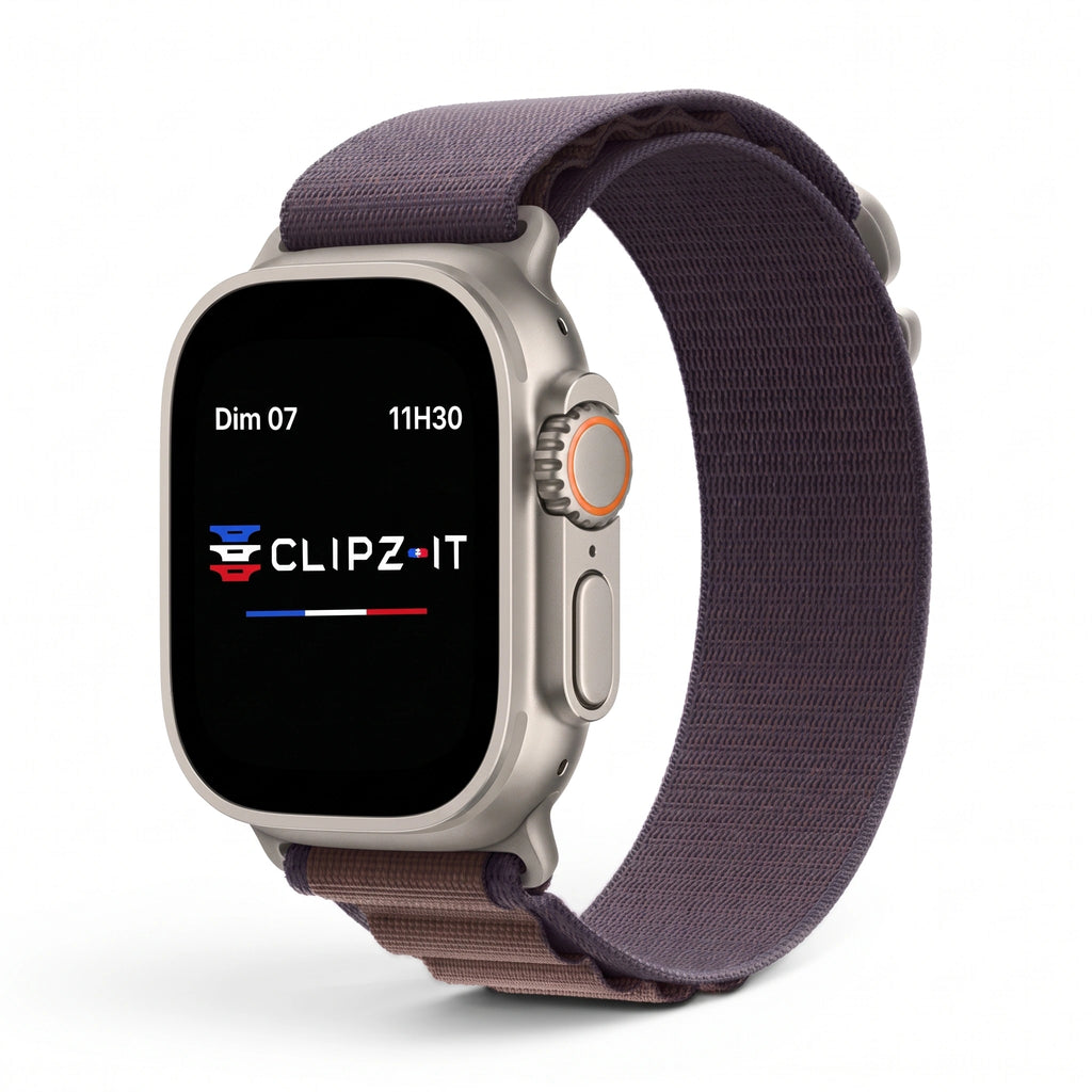 Bracelet Massif nylon sportif violet, vue de face 2 - Apple Watch | Clipz-it