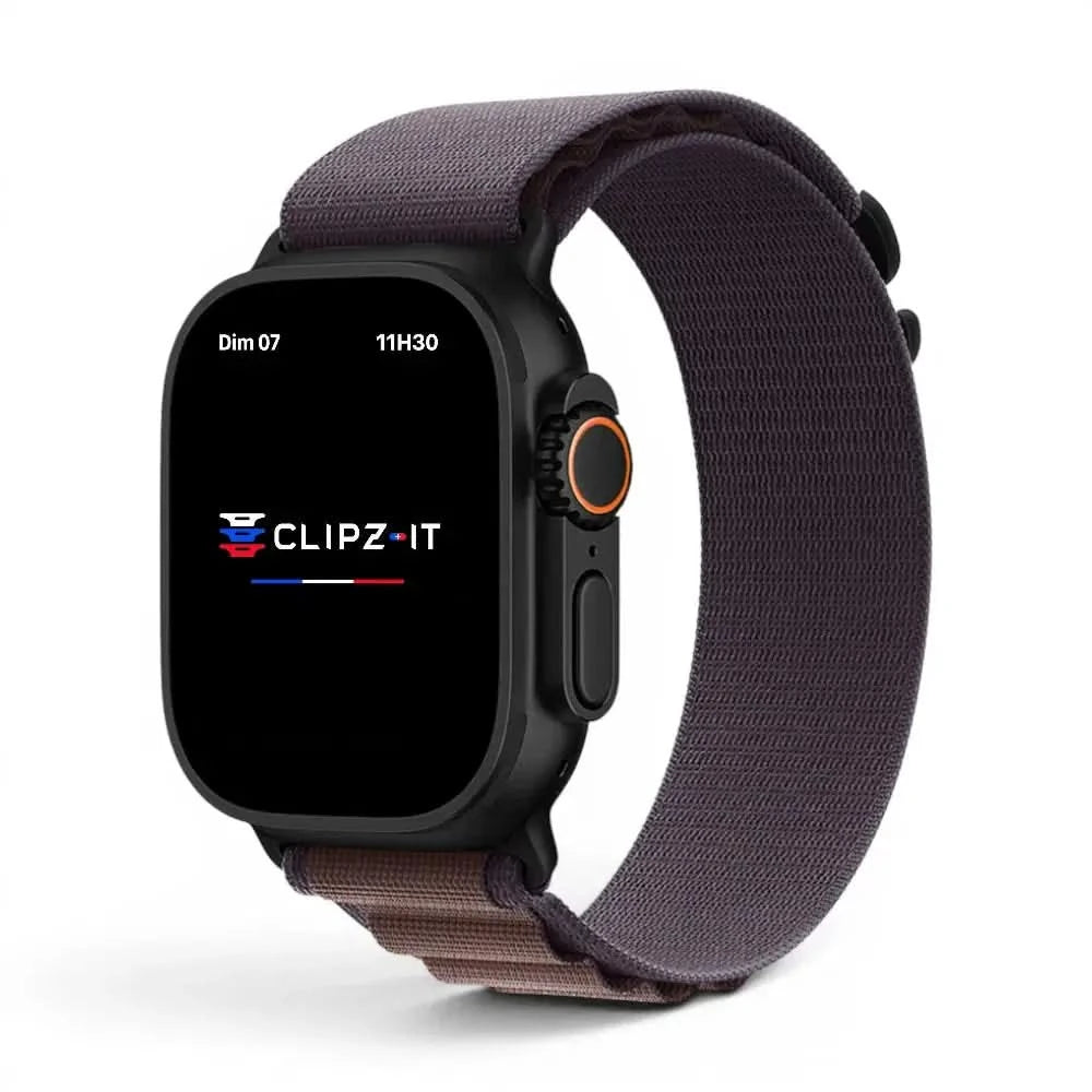 Bracelet Massif nylon sportif violet, vue de face - Apple Watch | Clipz-it