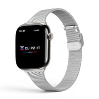 Bracelet Milan acier inoxydable argenté, vue de face - Apple Watch | Clipz-it