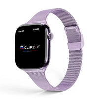 Bracelet Milan acier inoxydable mauve, vue de face - Apple Watch | Clipz-it