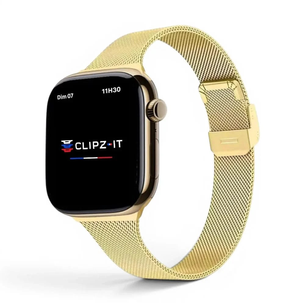 Bracelet Milan acier inoxydable or, vue de face - Apple Watch | Clipz-it