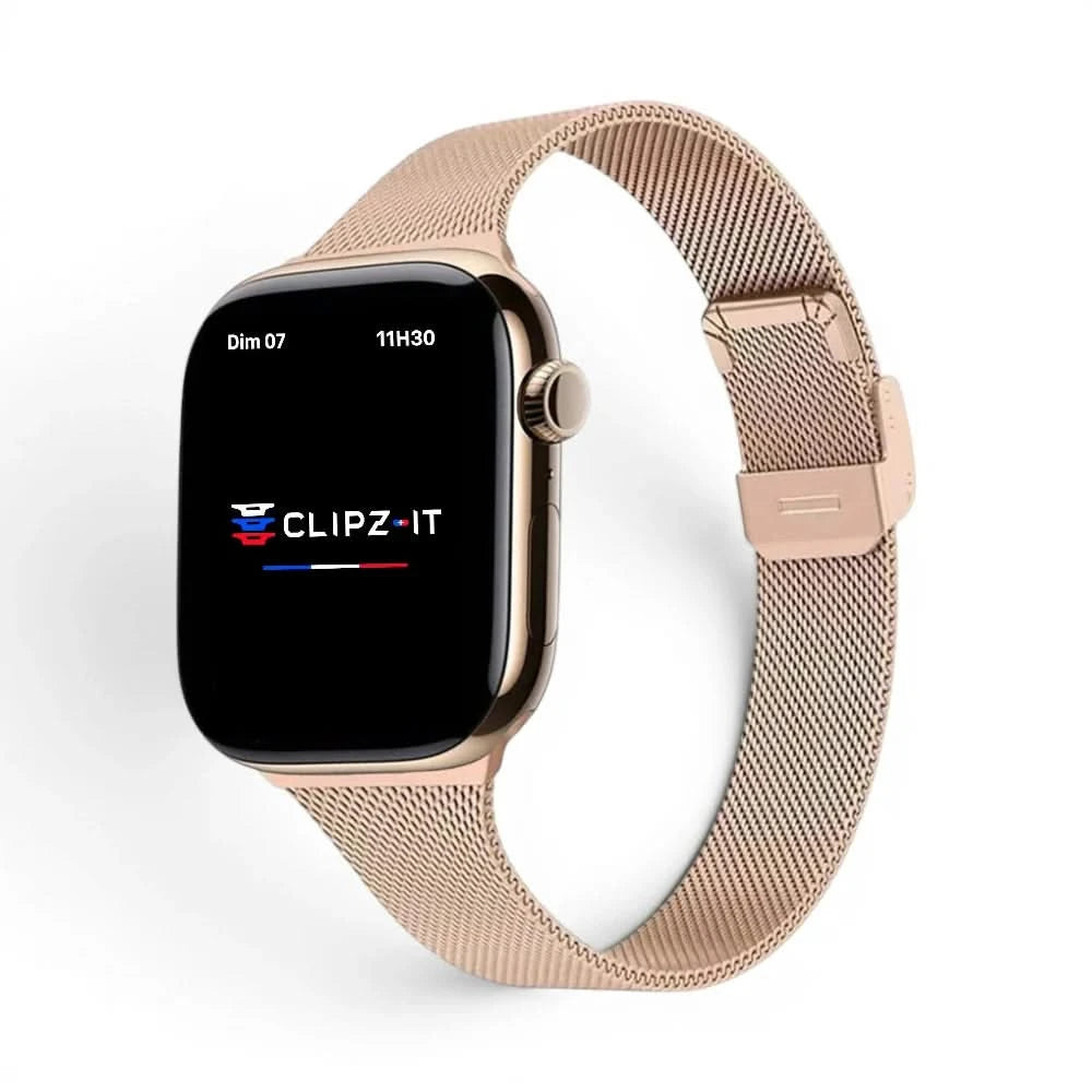 Bracelet Milan acier inoxydable or rose, vue de face - Apple Watch | Clipz-it