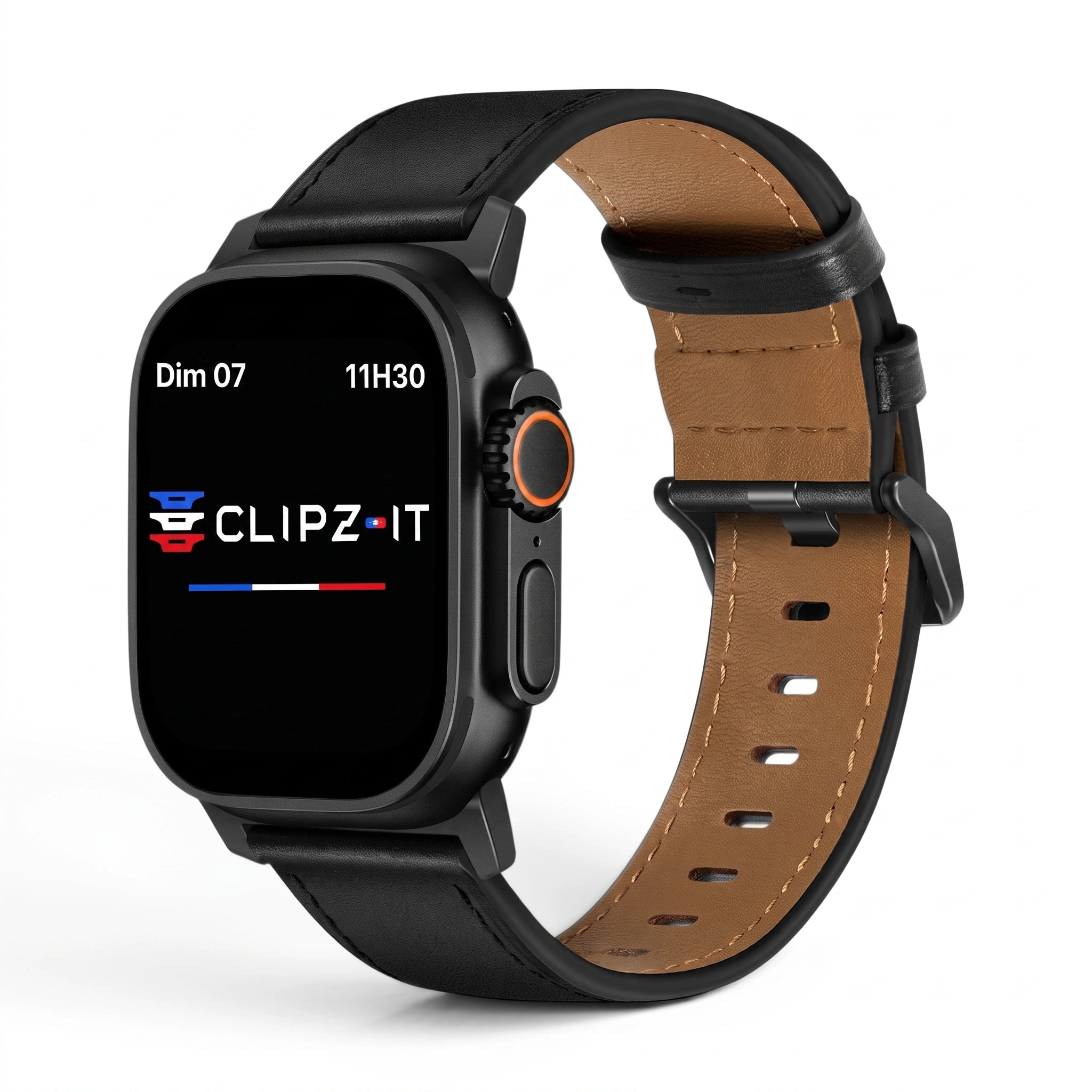 Bracelet Milano cuir nappa graphite, vue de face 2 - Apple Watch | Clipz-it
