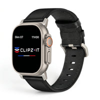 Bracelet Milano cuir nappa graphite, vue de face - Apple Watch | Clipz-it