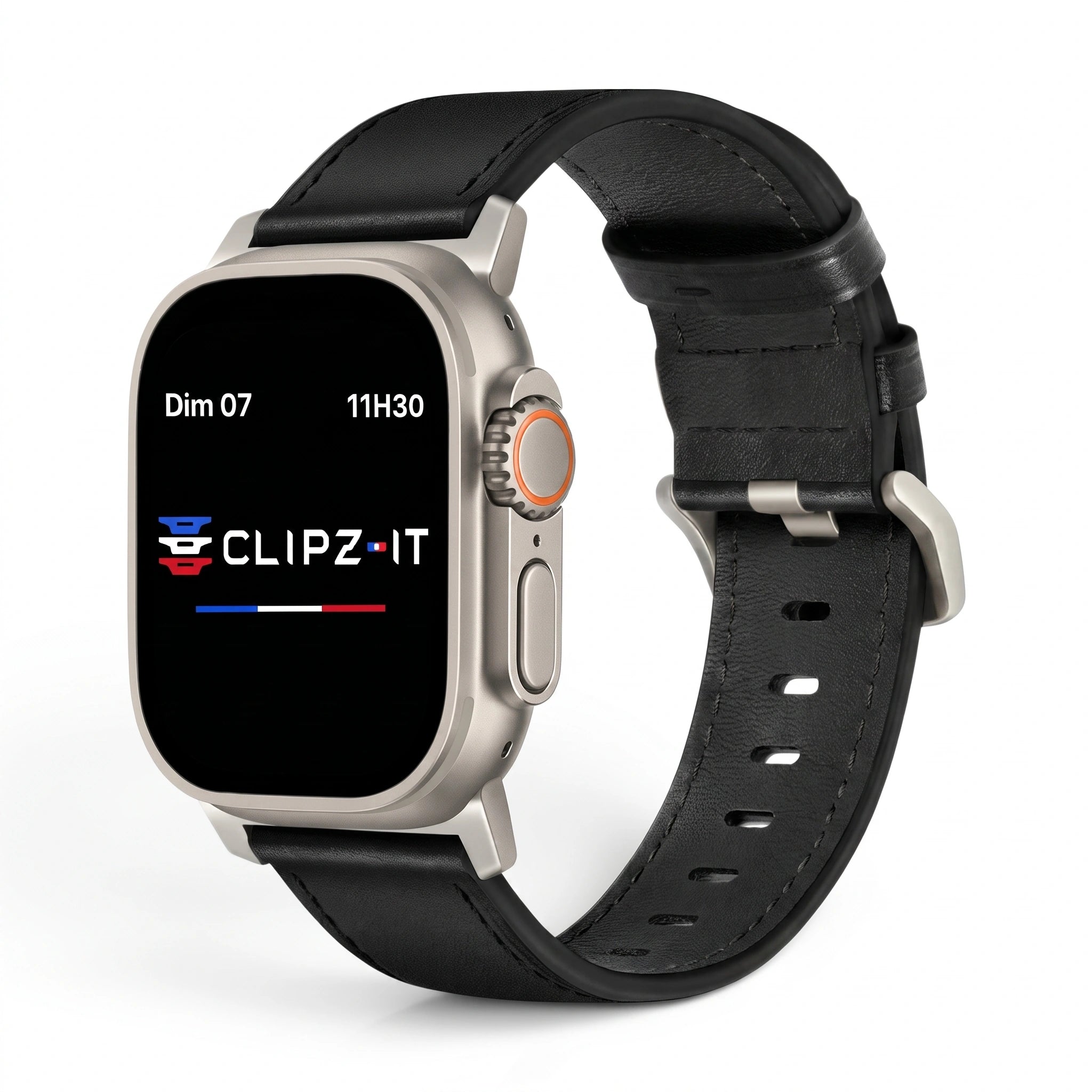 Bracelet Milano cuir nappa graphite, vue de face - Apple Watch | Clipz-it
