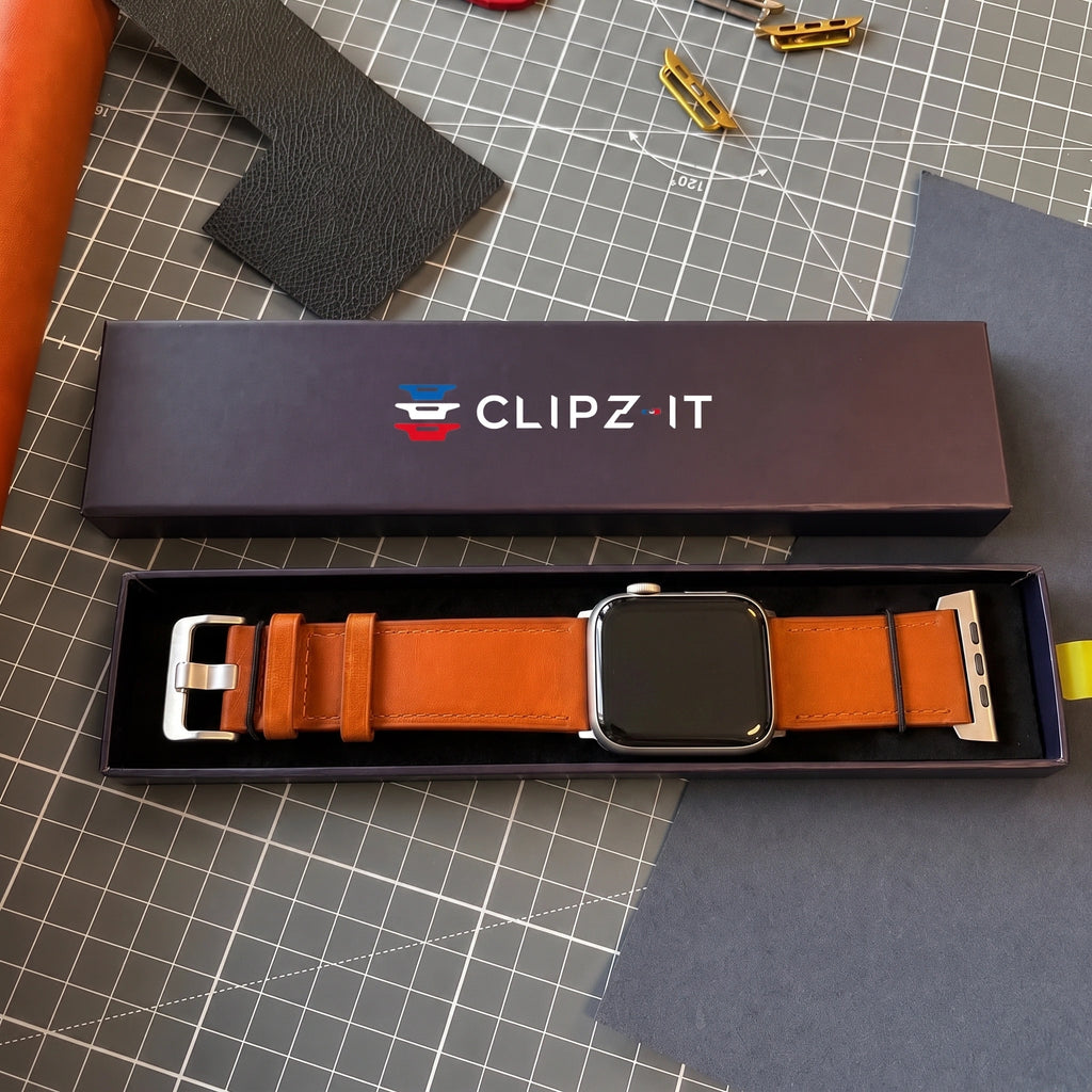 Bracelet Milano cuir nappa graphite, vue 3 - Apple Watch | Clipz-it