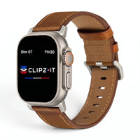 Bracelet Milano cuir nappa marron, vue de face - Apple Watch | Clipz-it