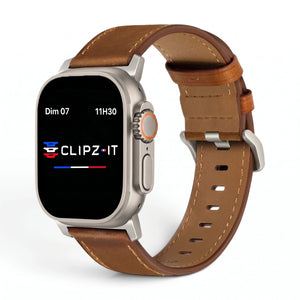 Bracelet Milano cuir nappa marron, vue de face - Apple Watch | Clipz-it