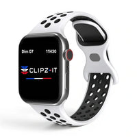 Bracelet Motion silicone sportif blanc, vue de face - Apple Watch | Clipz-it