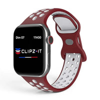 Bracelet Motion silicone sportif bordeaux, vue de face - Apple Watch | Clipz-it