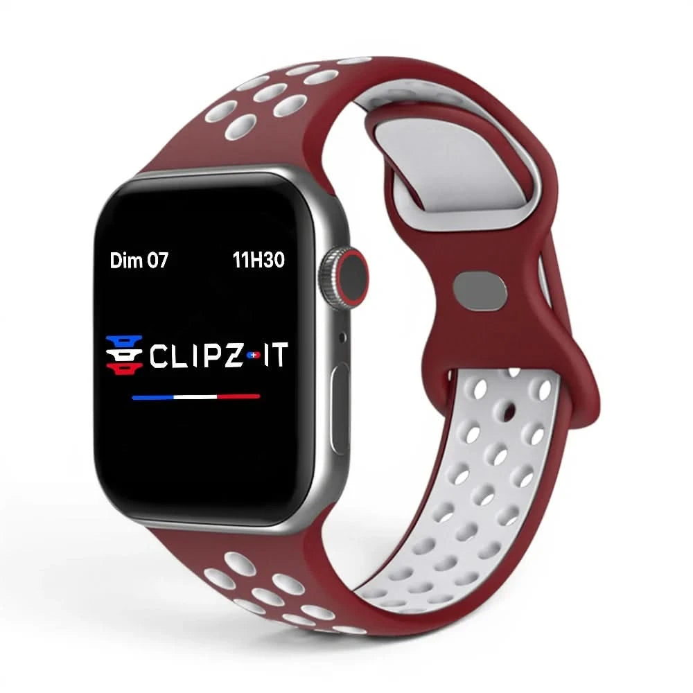 Bracelet Motion silicone sportif bordeaux, vue de face - Apple Watch | Clipz-it