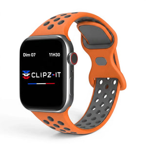 Bracelet Motion silicone sportif orange, vue de face - Apple Watch | Clipz-it