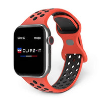 Bracelet Motion silicone sportif rouge, vue de face - Apple Watch | Clipz-it